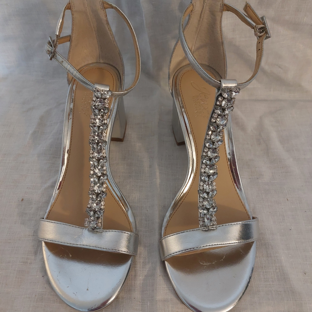 Badgley Mischka Silver Crystal Embellished Heels